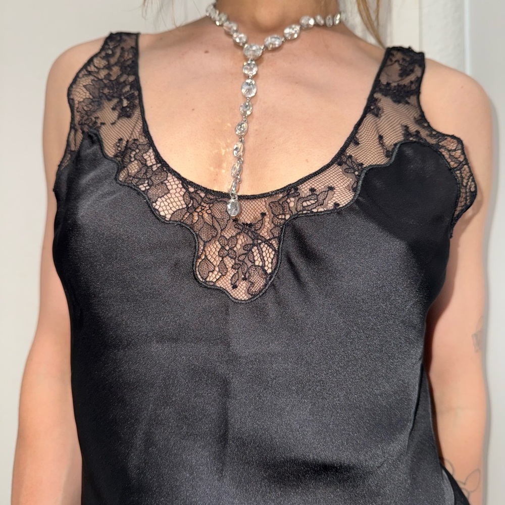 Black Lace Trim Satin Camisole Zara
